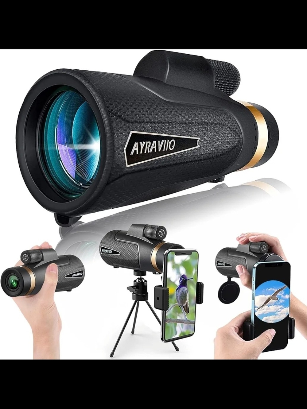 AYRAVIIO A01 12x60 HD High Powered Monocular with Smartphone Holder NEW